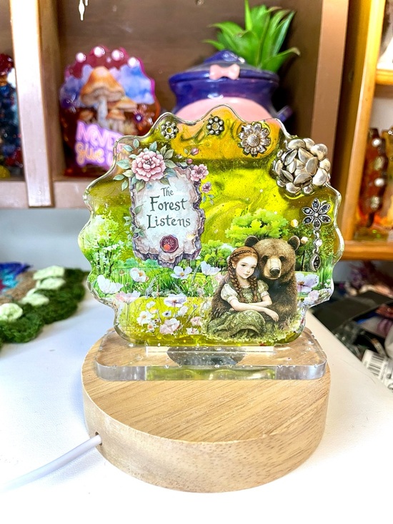 Handmade Other - The Forest Listens Decorative Glass Plaque - Green Accent